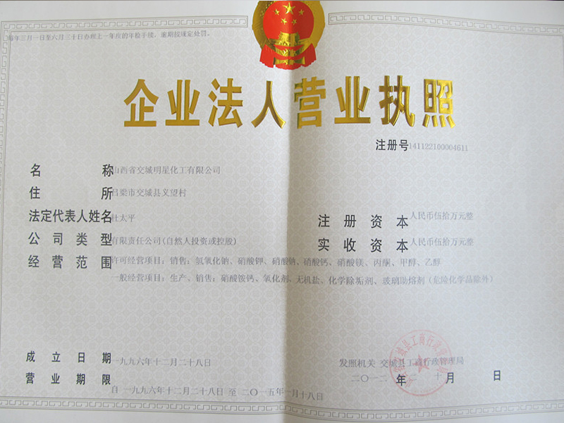 Business License of Enterprise Legal Person